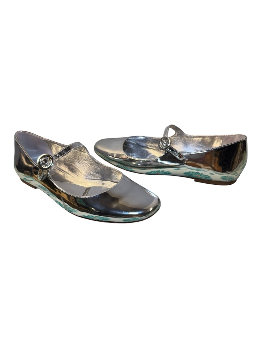 Larroude Blair Silver Mary Jane’s Ballet Flats Silver Mirror Size 8 Used - Picture 6 of 17